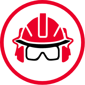 Helmet, safety glasses and ear protection icon
